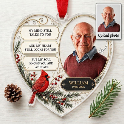 Personalized Cardinal Heart Photo Memorial Acrylic Ornament