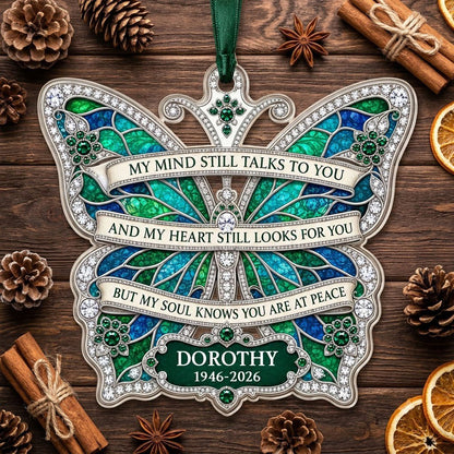 Personalized Emerald Jeweled Butterfly Memorial Acrylic Ornament
