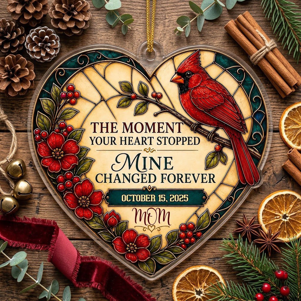 Personalized Red Cardinal Heart Plaque Memorial Acrylic Ornament