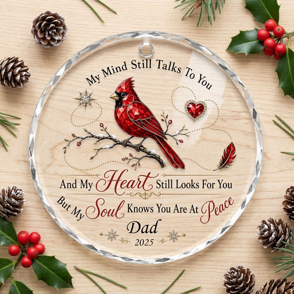 Personalized Cardinal Memorial My Mind Still Talks To You Round Glass Ornament