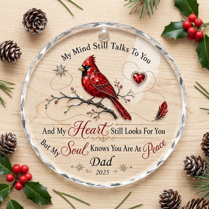 Personalized Cardinal Memorial My Mind Still Talks To You Round Glass Ornament