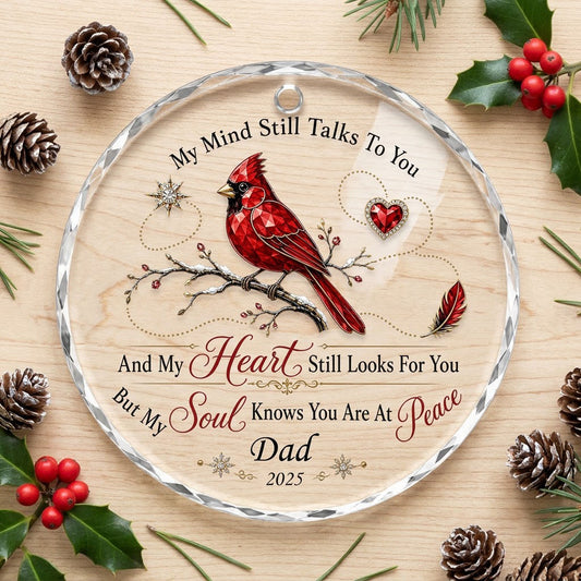 Personalized Cardinal Memorial My Mind Still Talks To You Round Glass Ornament