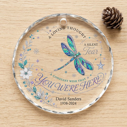 Personalized Dragonfly Memorial You Were Here Round Glass Ornament