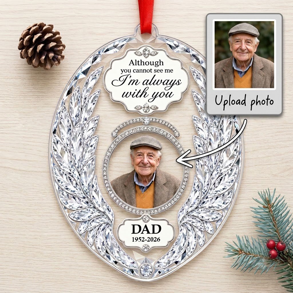 Personalized Crystal Angel Wings Oval Photo Memorial Acrylic Ornament