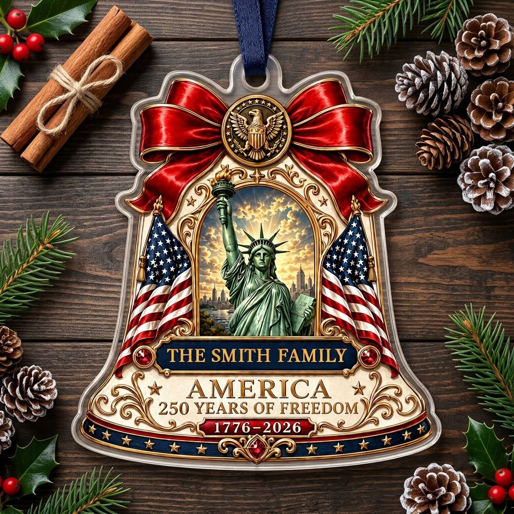 Personalized America 250th Liberty Bell Statue of Liberty Acrylic Ornament, Custom Patriotic Keepsake