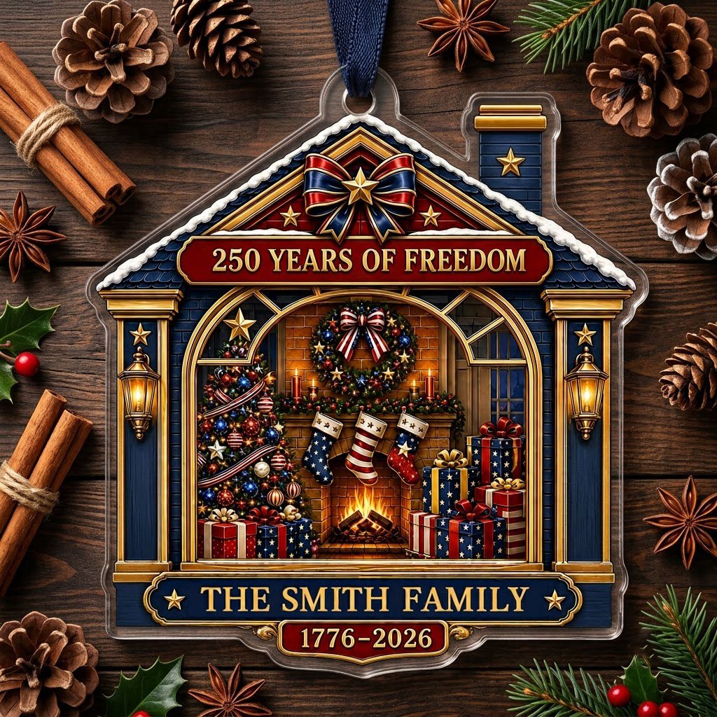 Personalized America 250th Fireplace Living Room Acrylic Ornament, Custom Patriotic Keepsake