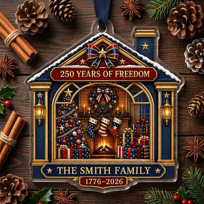 Personalized America 250th Fireplace Living Room Acrylic Ornament, Custom Patriotic Keepsake