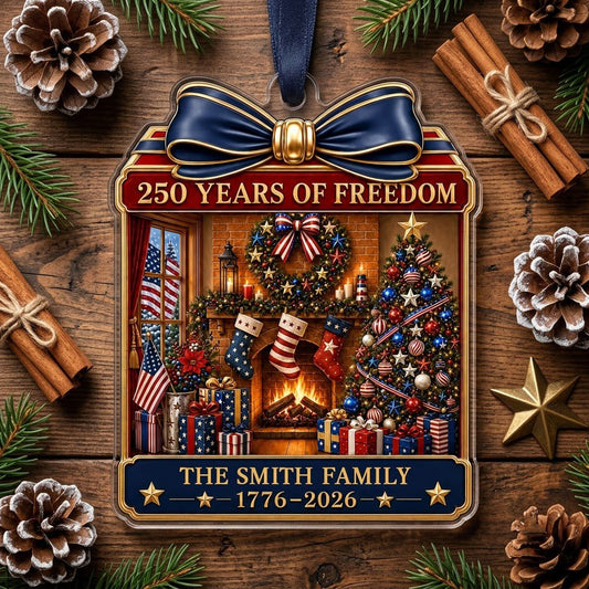 Personalized America 250th Christmas Fireplace Acrylic Ornament
