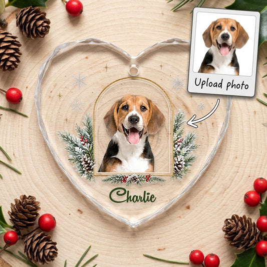 Personalized Dog Photo Holiday Arch Heart Glass Ornament