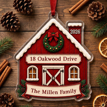 Personalized Rustic Red Barn New Home Acrylic Ornament