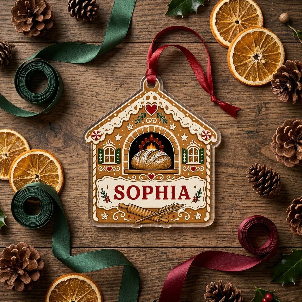 Personalized Gingerbread Bakery Acrylic Ornament, Custom Baker Christmas Keepsake
