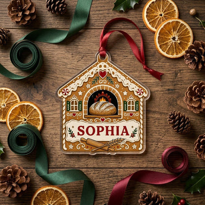 Personalized Gingerbread Bakery Acrylic Ornament, Custom Baker Christmas Keepsake
