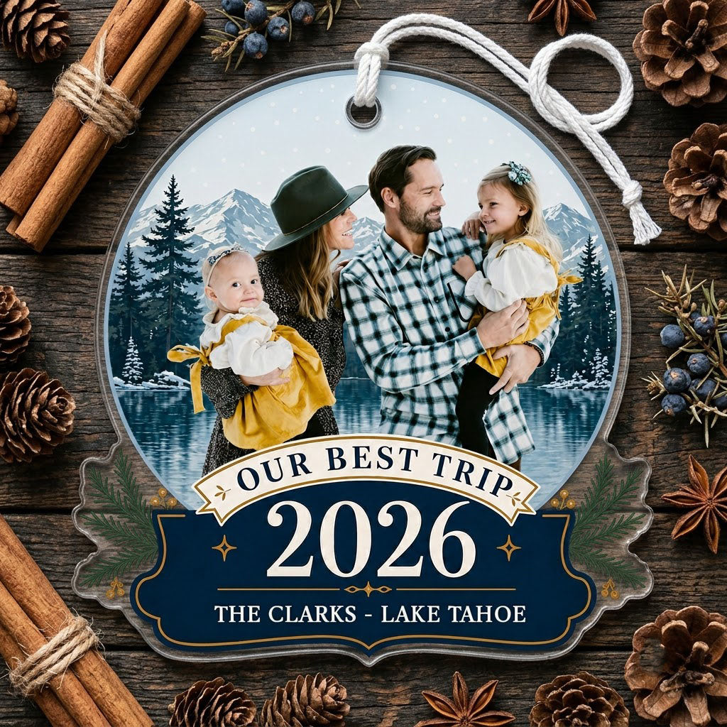 Personalized Our Best Trip Snow Globe Photo Acrylic Ornament