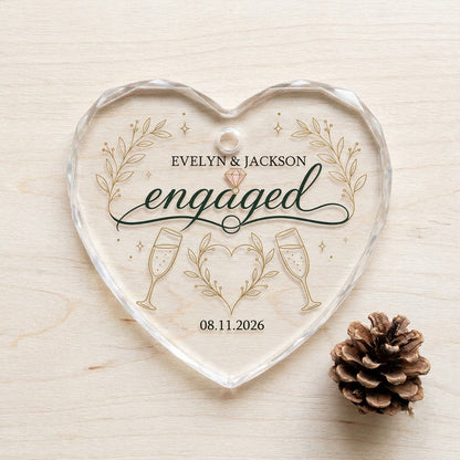 Personalized Engaged Champagne Toast Heart Glass Ornament
