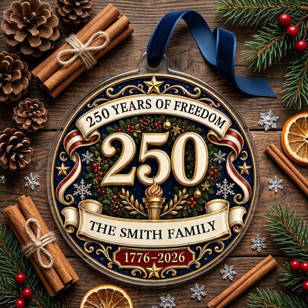 Personalized America 250th Medallion Acrylic Ornament, Custom Patriotic Holiday Keepsake