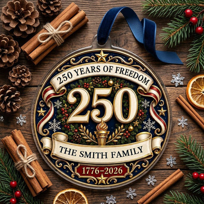 Personalized America 250th Medallion Acrylic Ornament, Custom Patriotic Holiday Keepsake