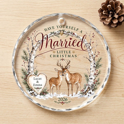 Personalized Have Yourself A Married Little Christmas Birch Deer Round Glass Ornament