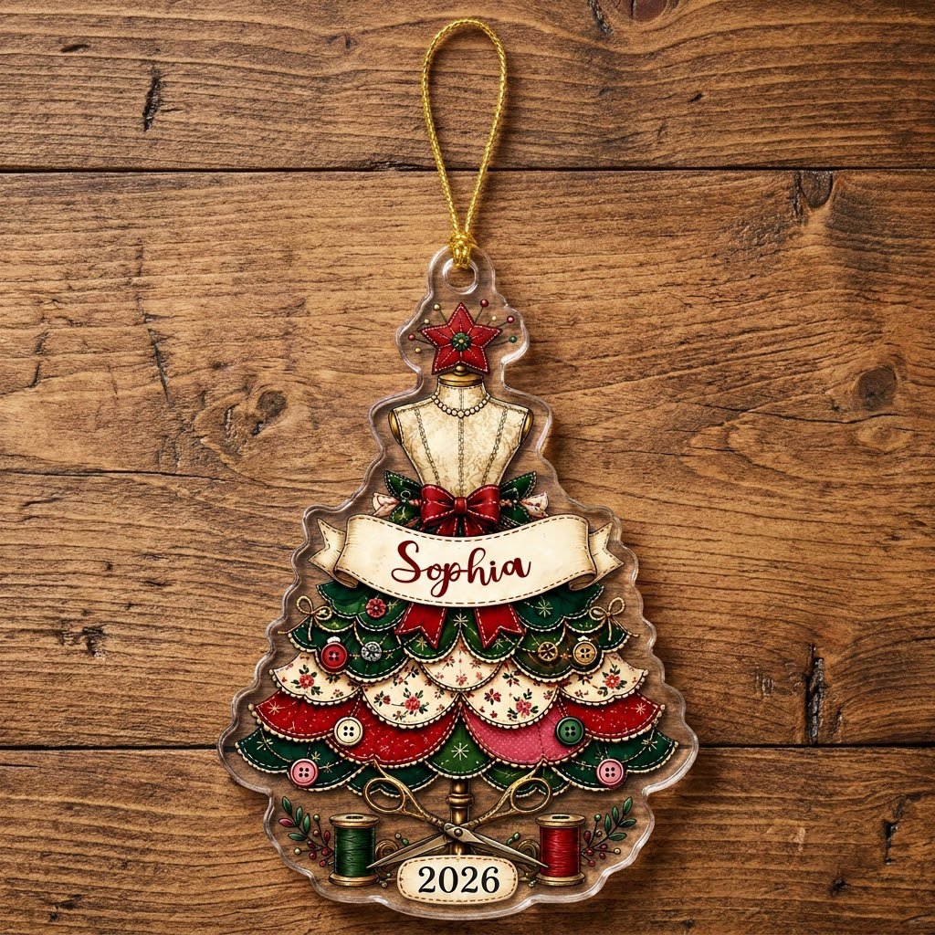 Personalized Seamstress Sewing Dress Christmas Ornament