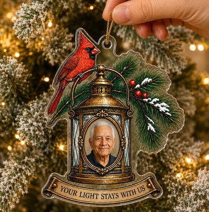 Personalized Memorial Photo Cardinal Lantern Christmas Ornament
