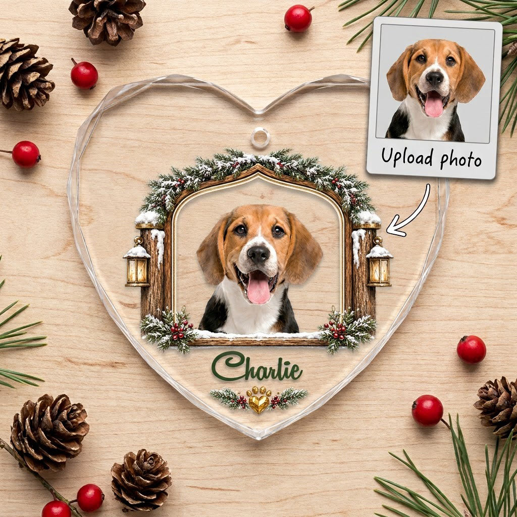 Personalized Dog Photo Rustic Window Lanterns Heart Glass Ornament