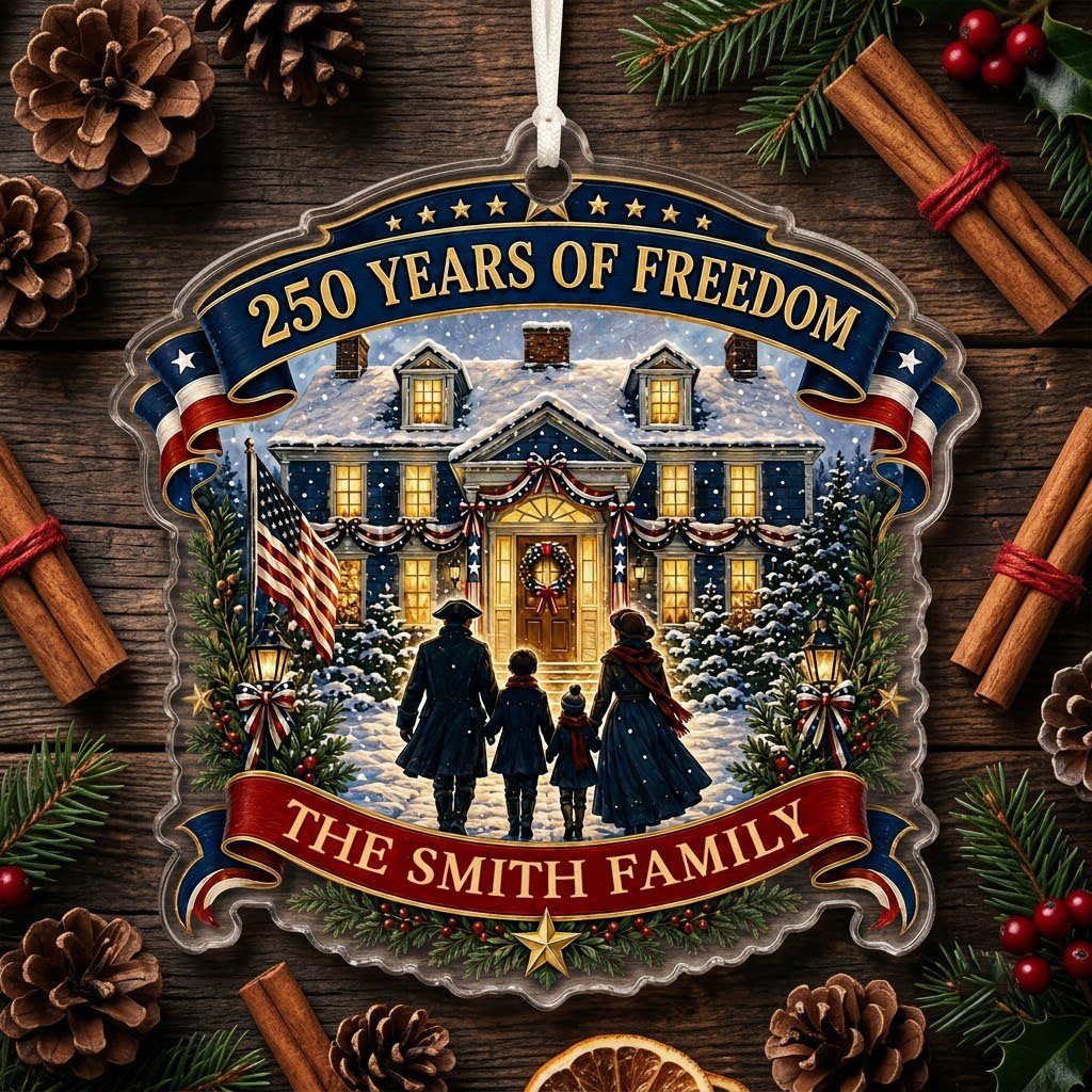Personalized America 250th Years of Freedom Acrylic Ornament, Custom Patriotic Holiday Keepsake