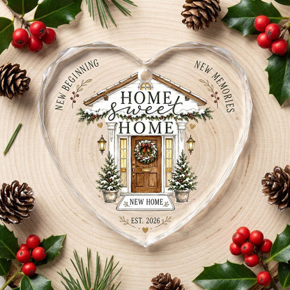 Home Sweet Home Winter Front Porch Heart Glass Ornament