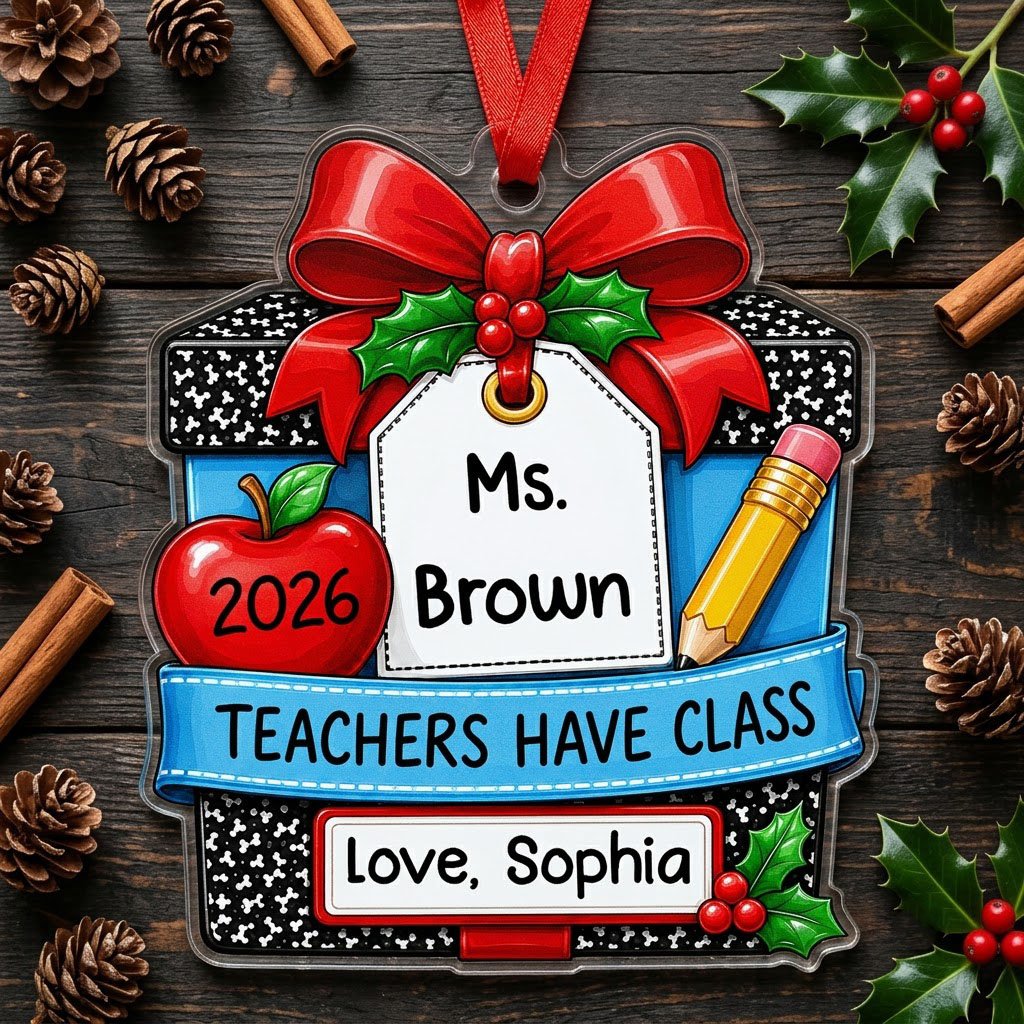 Personalized Teacher Composition Notebook Gift Box Acrylic Ornament, Custom Appreciation Keepsake