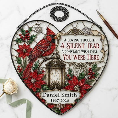 Personalized Red Cardinal Glowing Lantern A Silent Tear Memorial Heart Stained Glass Suncatcher