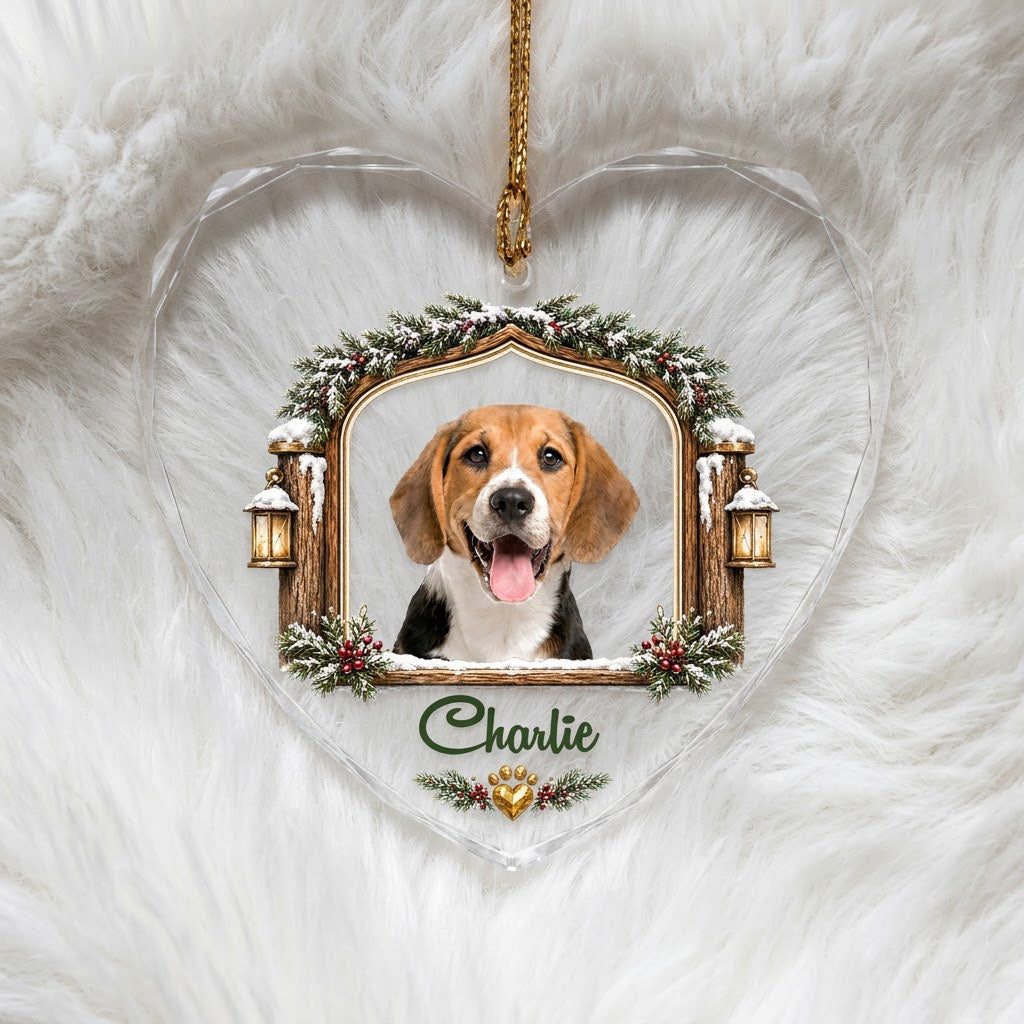 Personalized Dog Photo Rustic Window Lanterns Heart Glass Ornament