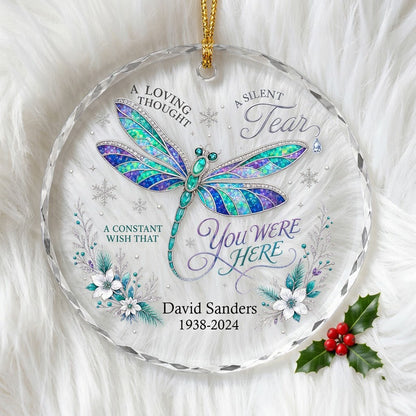 Personalized Dragonfly Memorial A Loving Thought A Silent Tear Round Glass Ornament
