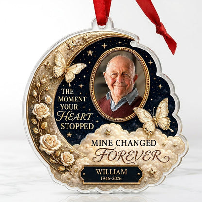 Personalized Golden Butterfly Crescent Moon Photo Memorial Acrylic Ornament