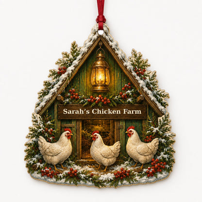 Personalized Chicken Coop Wood Ornament, Custom Farmhouse Chicken Lover Christmas Keepsake
