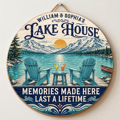 Personalized Lake House Memories Round Wooden Hanging Sign