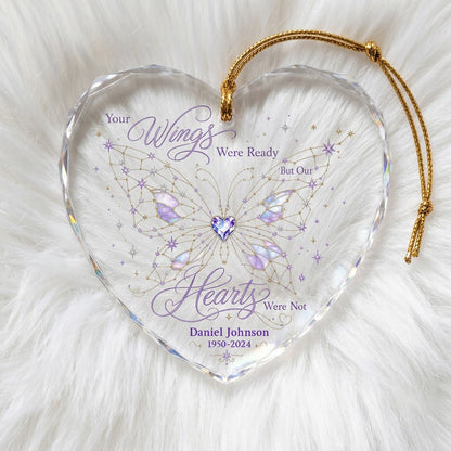 Personalized Butterfly Memorial Your Wings Were Ready Crystal Heart Glass Ornament