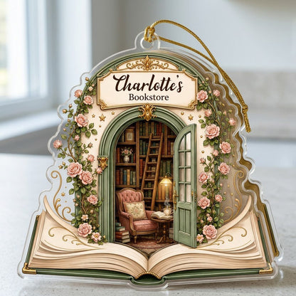 Personalized Pop-Up Book Library Acrylic Ornament, Custom Book Lover Keepsake