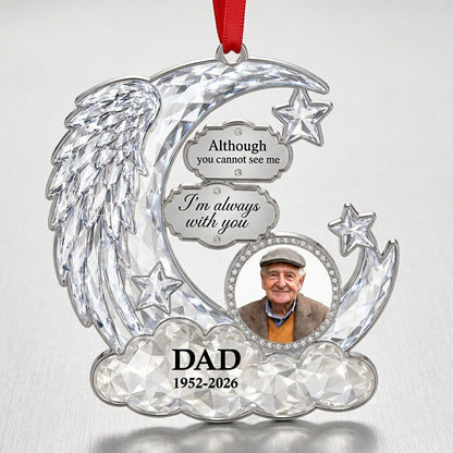 Personalized Crystal Angel Wing Crescent Moon Photo Memorial Acrylic Ornament