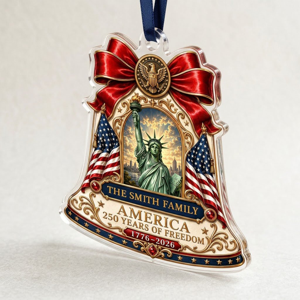 Personalized America 250th Liberty Bell Statue of Liberty Acrylic Ornament, Custom Patriotic Keepsake