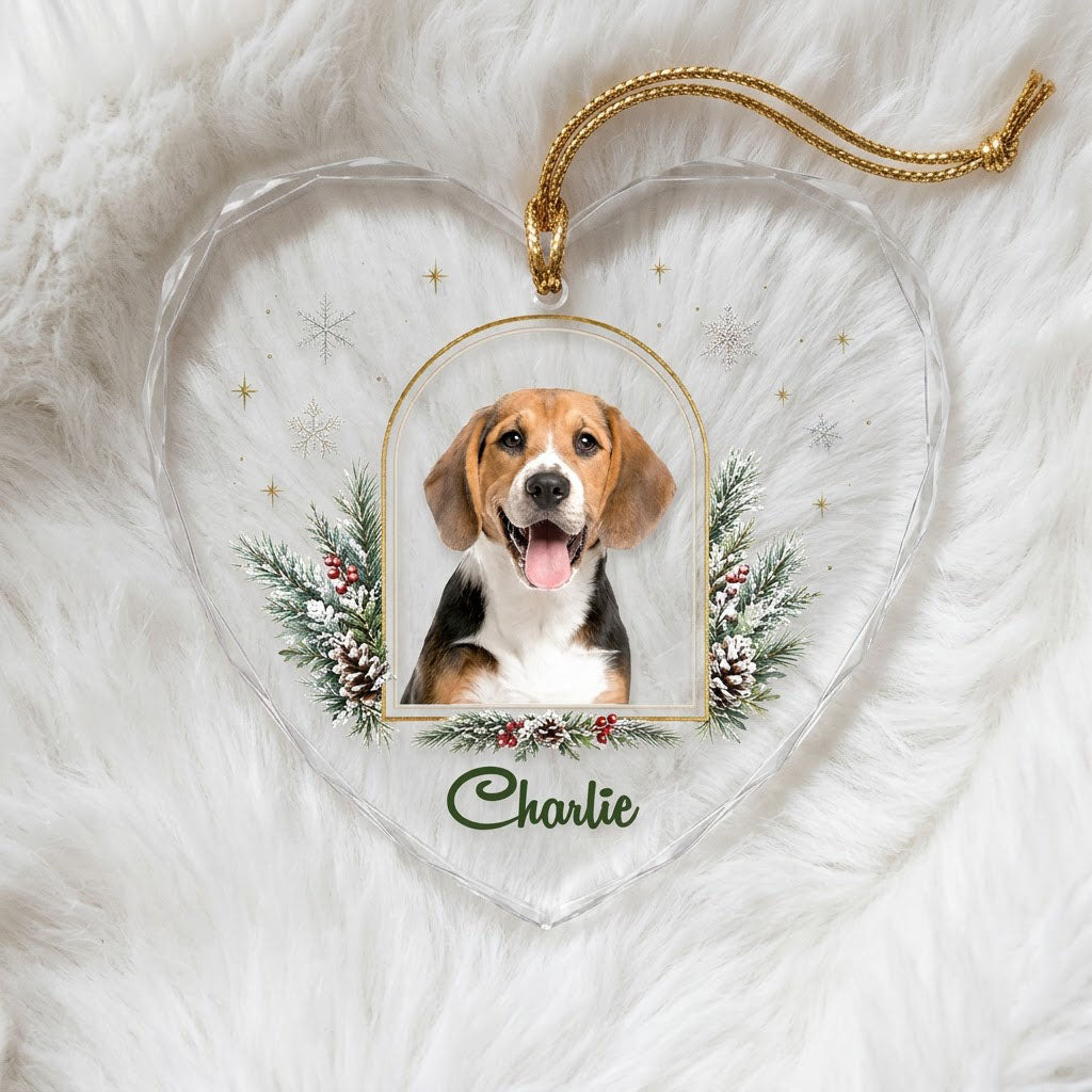 Personalized Dog Photo Holiday Arch Heart Glass Ornament
