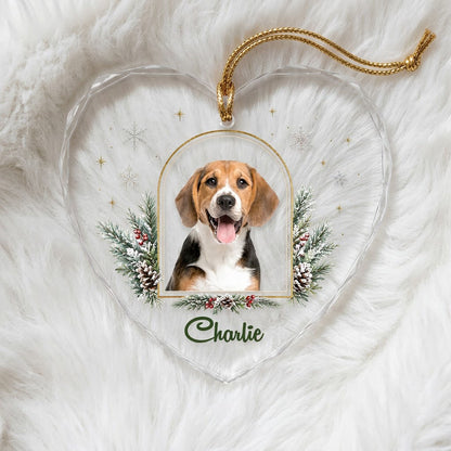 Personalized Dog Photo Holiday Arch Heart Glass Ornament