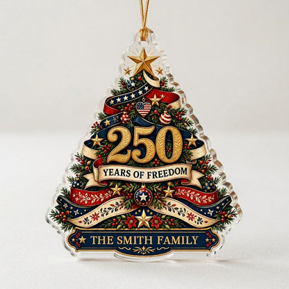 Personalized America 250th Christmas Tree Acrylic Ornament, Custom Patriotic Holiday Keepsake