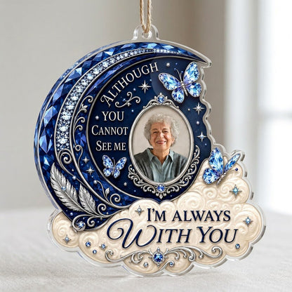 Personalized Sapphire Crescent Moon Photo Memorial Acrylic Ornament