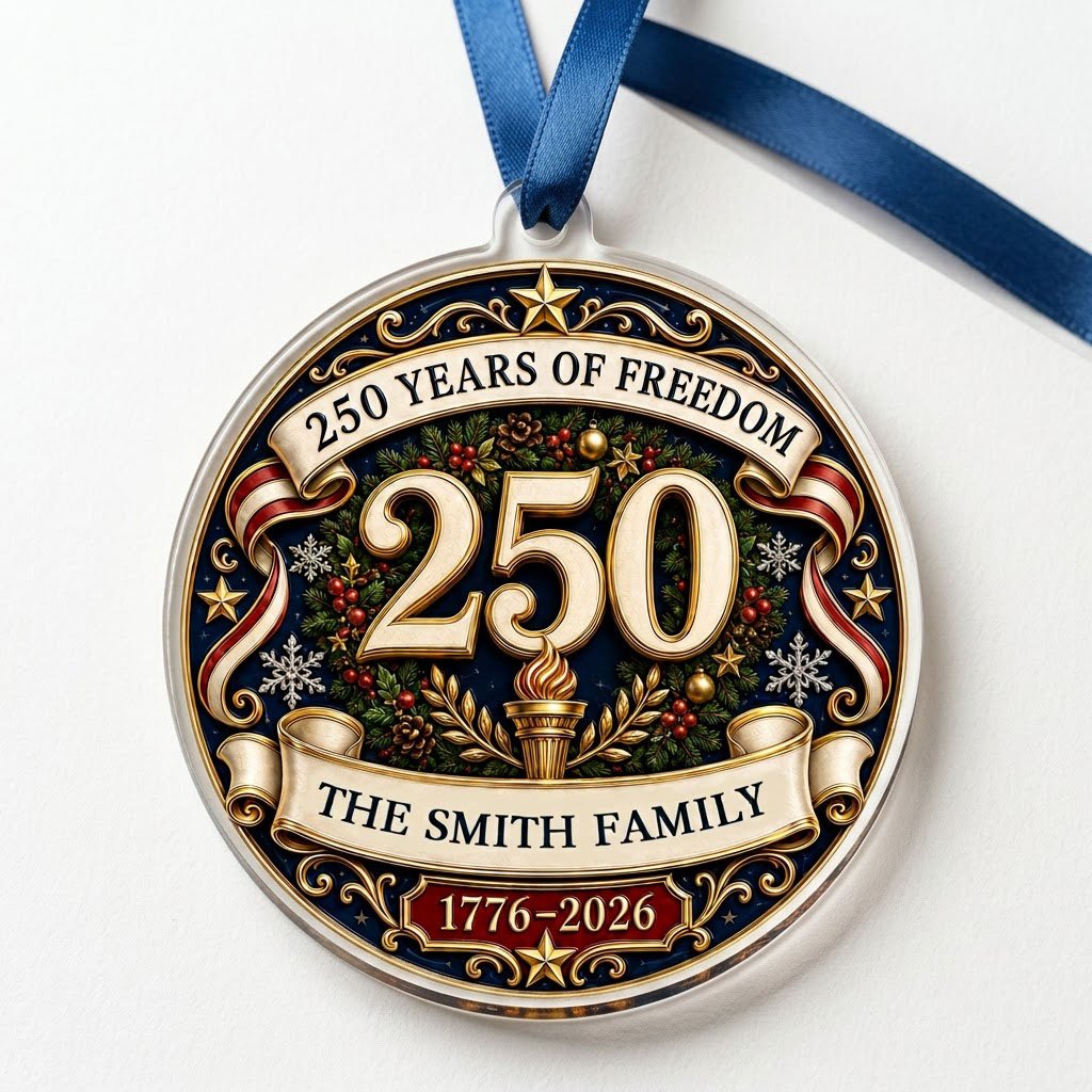 Personalized America 250th Medallion Acrylic Ornament, Custom Patriotic Holiday Keepsake