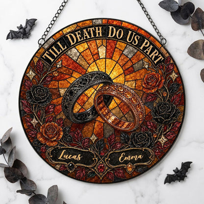 Personalized Gothic Wedding Rings Till Death Do Us Part Stained Glass Round Suncatcher