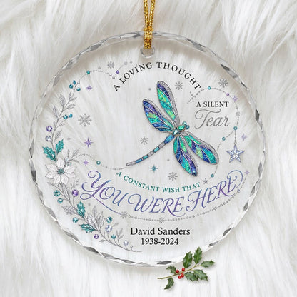 Personalized Dragonfly Memorial You Were Here Round Glass Ornament
