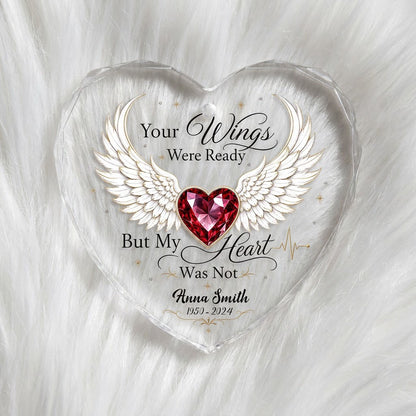 Personalized Angel Wings Memorial Your Wings Were Ready Ruby Heart Glass Ornament