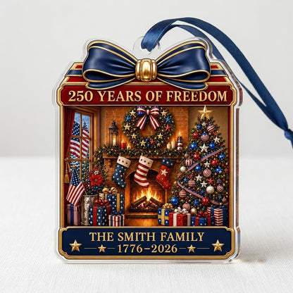 Personalized America 250th Christmas Fireplace Acrylic Ornament
