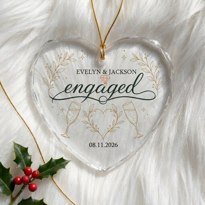 Personalized Engaged Champagne Toast Heart Glass Ornament