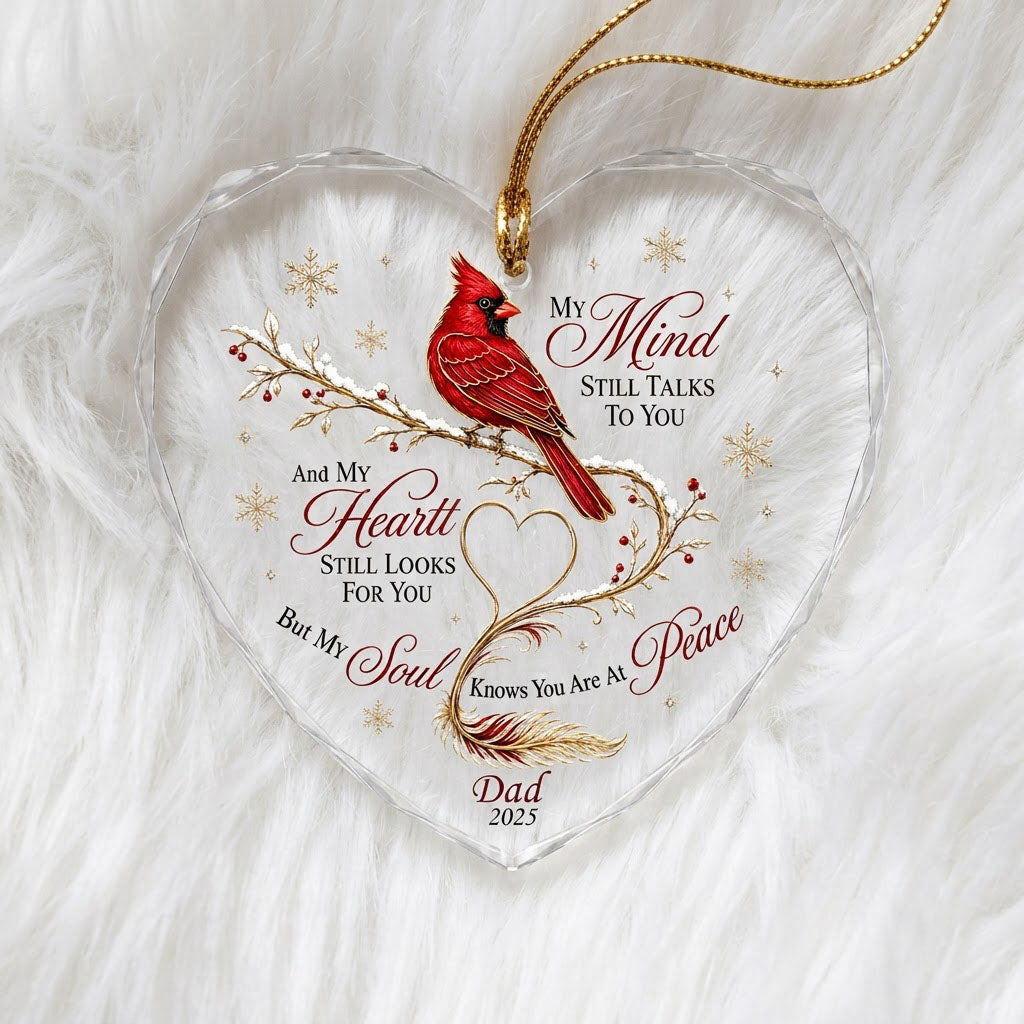 Personalized Cardinal Memorial My Mind Still Talks To You Heart Glass Ornament