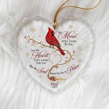 Personalized Cardinal Memorial My Mind Still Talks To You Heart Glass Ornament