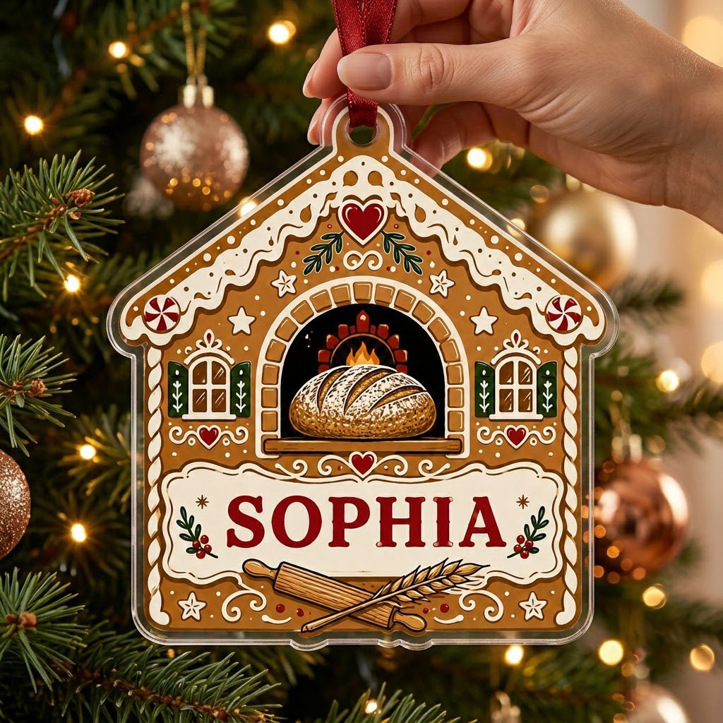 Personalized Gingerbread Bakery Acrylic Ornament, Custom Baker Christmas Keepsake